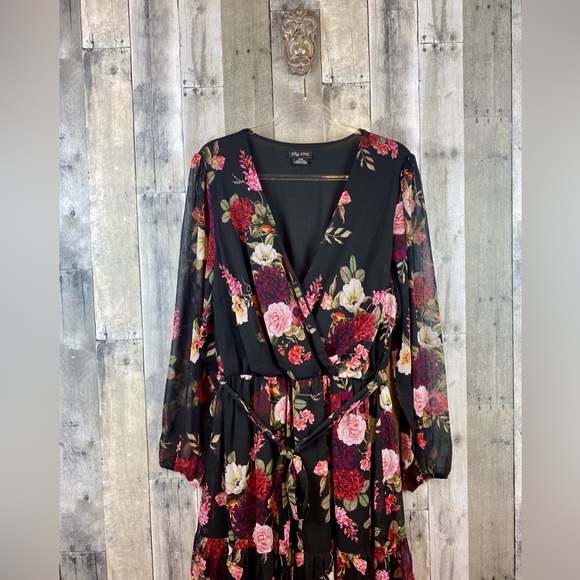 City Chic Floral Paradise Long Sleeve Maxi Dress Size 18. - Picture 3 of 15